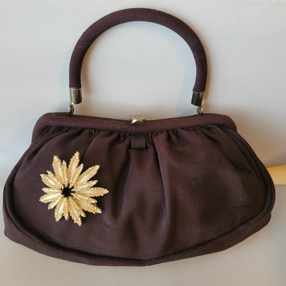 Vintage Fabric Handbag ~ CB Made in USA ~ Satin Lining ~ Attached Coin Purse - Picture 3 of 16